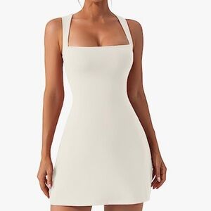 Amazon QINSEN Square Neck Bodice Dress Sleeveless Tank Mini Dress in White